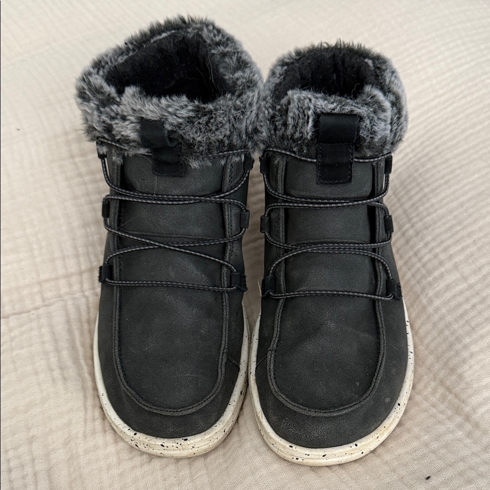 Hey Dude Black and White Fur-Lined Shoes
